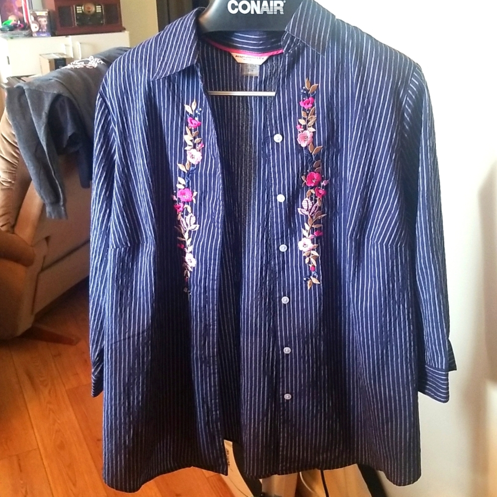 Alison Daley Striped Floral Blouse 22W